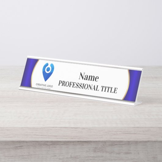 ロゴ&スローガン付きデスクトップシルバーネームプレート10 デスクネームプレート (正面)