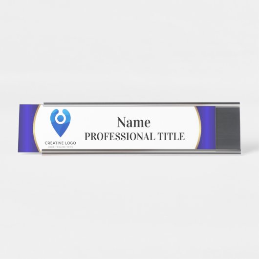 ロゴ&スローガン付きデスクトップシルバーネームプレート10 デスクネームプレート (正面)