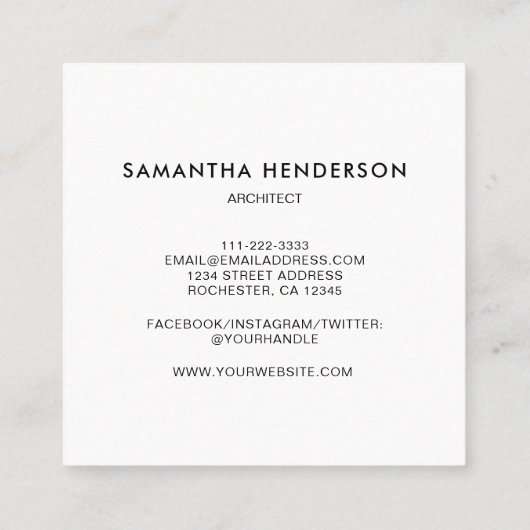 ロゴ·ソモダンーシャル·メディア·プロフェッショナルシンプルホワイト スクエア名刺 (裏面)