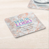 ロゴ、ビジネスの促進、バラ金ゴールド大理石 スクエアペーパーコースター (アングル)