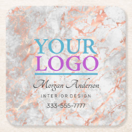 ロゴ、ビジネスの促進、バラ金ゴールド大理石 スクエアペーパーコースター