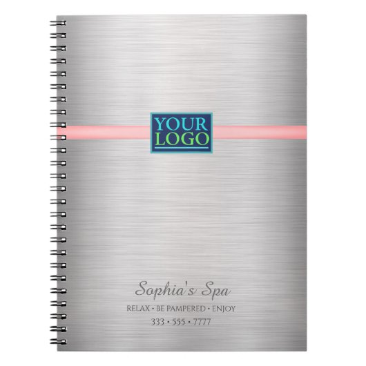 ロゴ、ビジネスの促進、ブラシ付き金ゴールド、ピンク ノートブック (正面)