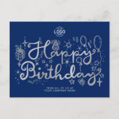 ロゴ ビジネス おもしろ シルバー ブルー 誕生日 ポストカード (正面)
