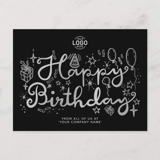 ロゴ ビジネス 楽しい シルバー ブラック 誕生日 ポストカード (正面)