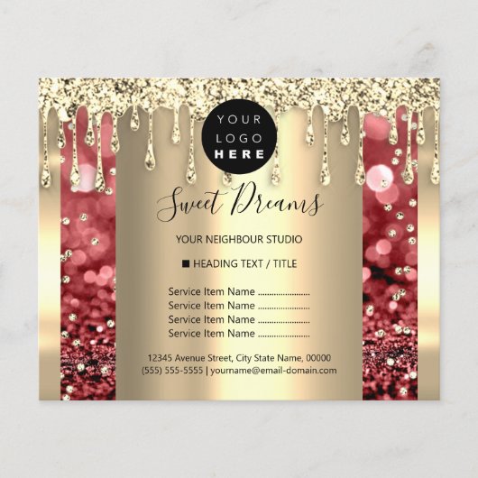 ロゴ ビューティー メイク ネイル 価格リスト ゴールド グリッター チラシ (正面)