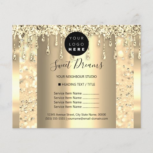 ロゴ ビューティー メイク ネイル 価格リスト ゴールド ラグジュアリー チラシ (正面)