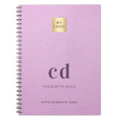 ロゴ ピンクの革 モノグラムイニシャル ビジネス ノートブック (正面)