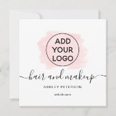 ロゴ ピンク ブラシストローク タイポグラフィー ヘア メイク 招待状 (正面)