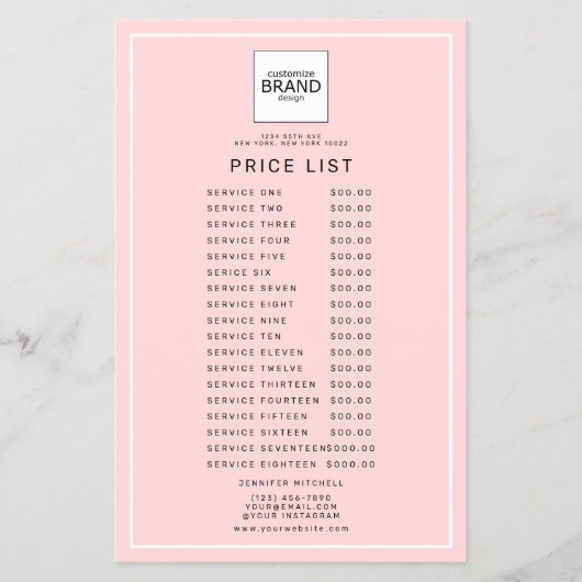 ロゴ ブラッシュ ピンク 美容 価格 サービス リスト チラシ (正面)