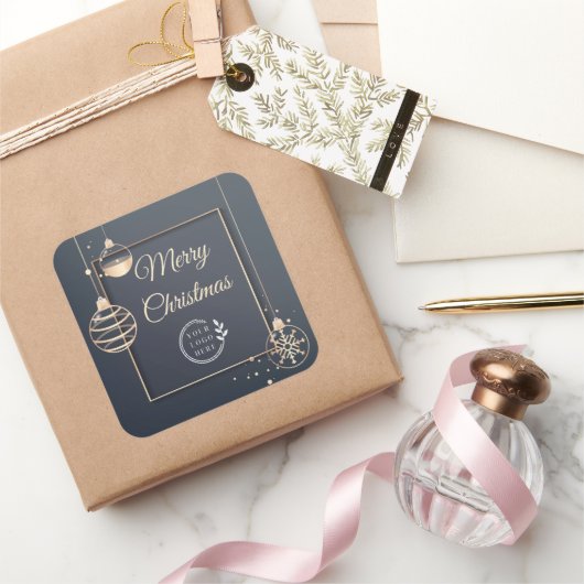 ロゴ・メリークリスマス企業の休暇モダン スクエアシール (ギフト)