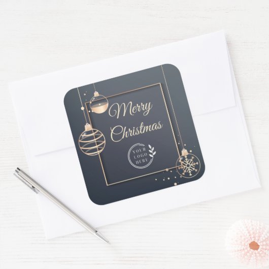 ロゴ・メリークリスマス企業の休暇モダン スクエアシール (封筒)