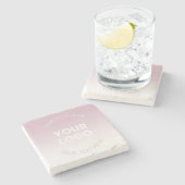 ロゴ |モダンほこりっぽいピンク&白グラデーション色 ストーンコースター (横)