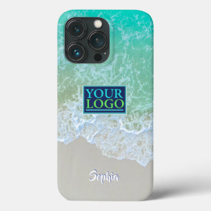 ロゴ、写真、アート、優しい海波、スクリプト名 iPhone 13 PROケース