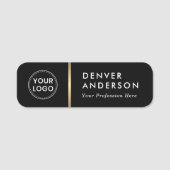 ロゴ、名前とタイトルの古典的な黒い黄金の仕切り 名札 (正面)