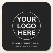 ロゴ&文字はこちらLブラック&ホワイトブランド スクエアペーパーコースター (正面)