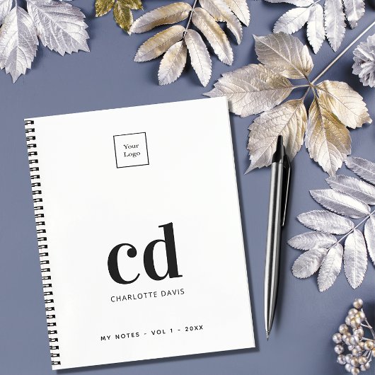 ロゴ 白 黒 モノグラムイニシャル ビジネス ノートブック