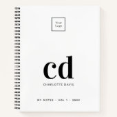 ロゴ 白 黒 モノグラム イニシャル ビジネス ノートブック (正面)