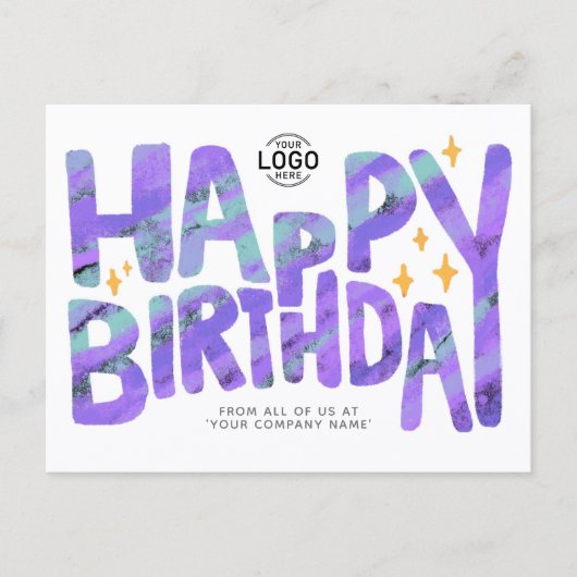 ロゴ 紫色 おもしろ クレヨン 手書き スター 誕生日 ポストカード (正面)