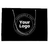 ロゴ & 編集可能なテキスト テンプレート | 黒と白 ラージペーパーバッグ (裏面)