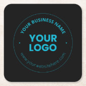 ロゴ | 編集可能なビジネス名とWebサイト スクエアペーパーコースター (正面)