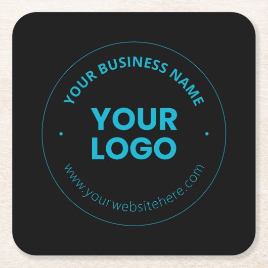 ロゴ | 編集可能なビジネス名とWebサイト スクエアペーパーコースター (正面)