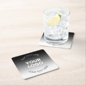 ロゴ |編集可能モダンな白黒グラデーション スクエアペーパーコースター (インサイチュ)