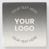 ロゴ |編集可能モダンな白黒グラデーション ストーンコースター (正面)