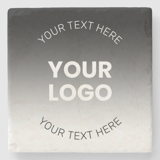 ロゴ |編集可能モダンな白黒グラデーション ストーンコースター (正面)