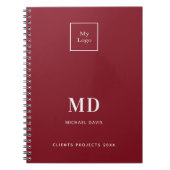 ロゴ 赤 白 モノグラムイニシャル ビジネス ノートブック (正面)