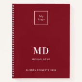 ロゴ 赤 白 モノグラムイニシャル ビジネス ノートブック (正面)