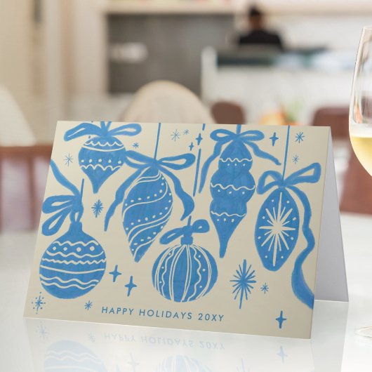 ロゴ 遊び心のある青い装飾 ベージュ コーポレート シーズンカード