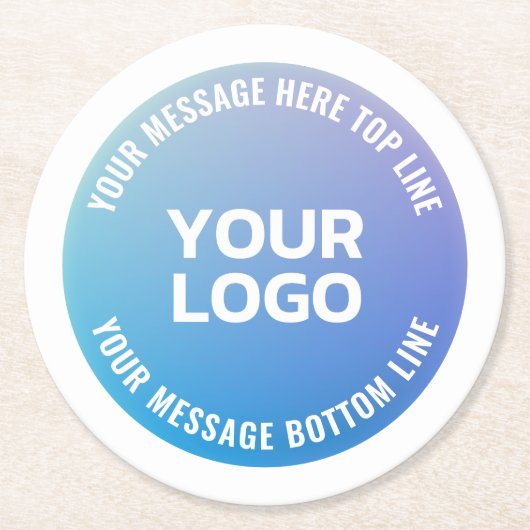 ロゴ | 青から紫グラデーションと円形文字 ラウンドペーパーコースター (正面)