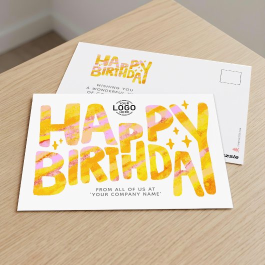 ロゴ 黄色 楽しい クレヨン 手書き 誕生日 ポストカード