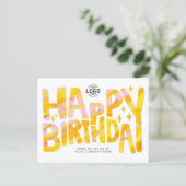 ロゴ 黄色 楽しい クレヨン 手書き 誕生日 ポストカード (スタンド正面)