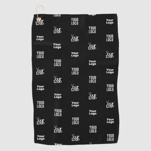 ロゴ | 3ロゴパターンデザイン編集可能ブラック ゴルフタオル (正面)