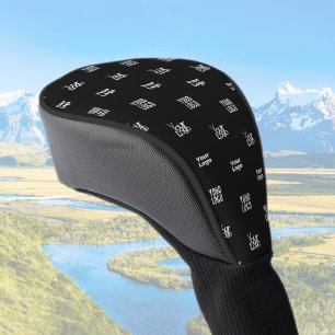 ロゴ   3ロゴパターンデザイン編集可能ブラック ゴルフヘッドカバー