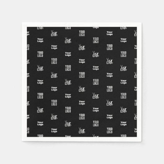 ロゴ | 3ロゴパターンデザイン編集可能ブラック スタンダードカクテルナプキン (正面)