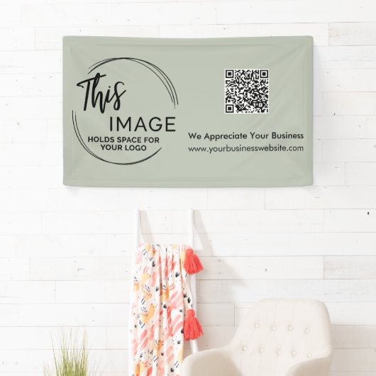 ロゴ&QRコードビジネスプロモセージグリーン 横断幕 (インサイチュ)