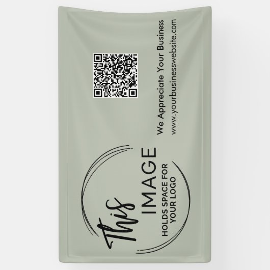 ロゴ&QRコードビジネスプロモセージグリーン 横断幕 (縦)