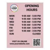 ロゴ+QRコード付きの店舗営業時間 - モダン ポスター (正面)