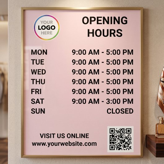 ロゴ+QRコード付きの店舗営業時間 - モダン ポスター