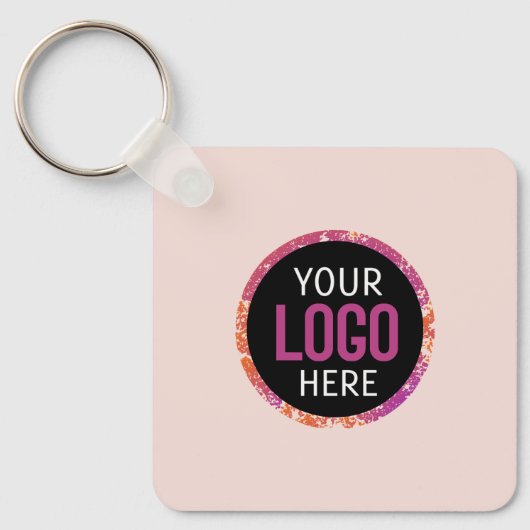 ロゴ、QRコード文字両面ライト赤面ピンク キーホルダー (正面)