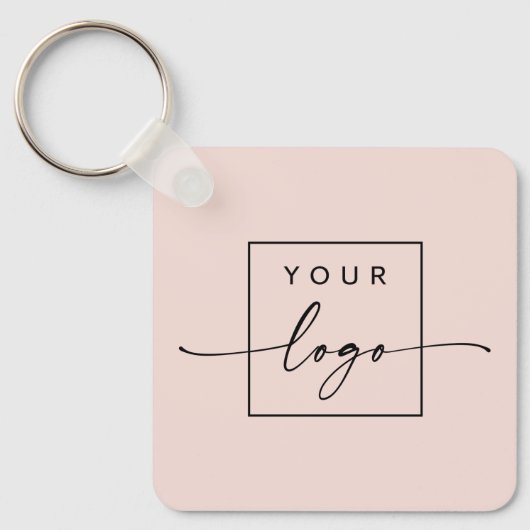 ロゴ、QRコード文字両面ライト赤面ピンク キーホルダー (正面)
