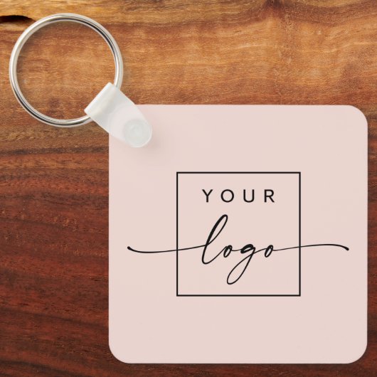 ロゴ、QRコード文字両面ライト赤面ピンク キーホルダー (正面)