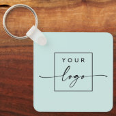 ロゴ、QRコード文字両面水色 キーホルダー (正面)