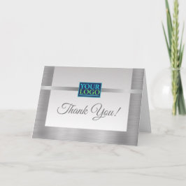 ロゴ、QRコード、会社名、メッセージ、シルバー サンキューカード