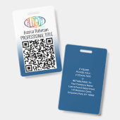 ロゴ、QRコード、名前、タイトルの青グラデーション バッジ (正面&裏面)