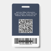 ロゴ QR バーコード 従業員 青い写真付きID バッジ (裏面)