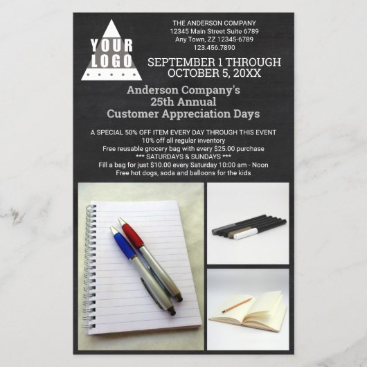 ロゴChalkboard Chic モダン 3フォト広告ズ チラシ (正面)