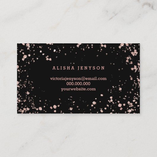 ロゴglammed原稿のばら色の金ゴールドの紙吹雪の（ばちゃばちゃ）跳ねる 名刺 (裏面)